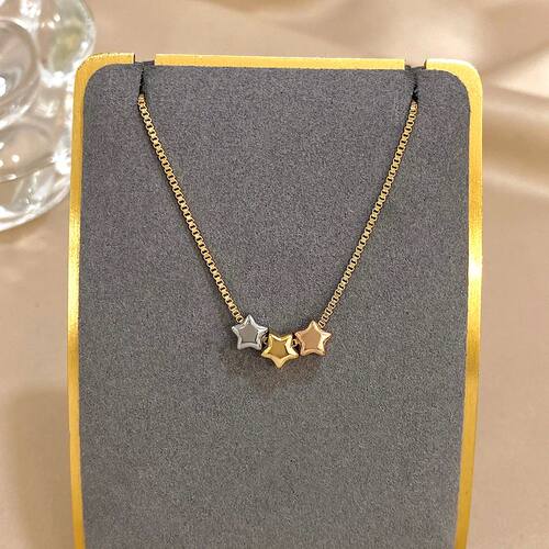 Cute Triple Color Star Beads Necklace for Women GirlsGold Pl