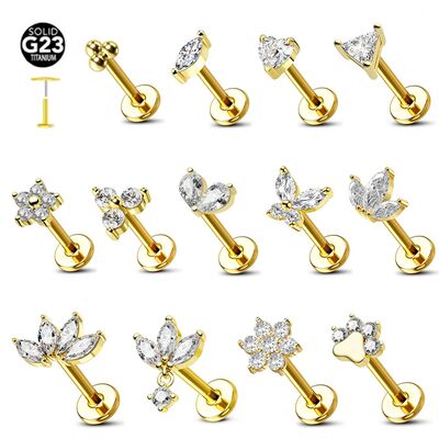 ASTM F136 G23 Titanium Flower Threadless Earring Piercing Pe