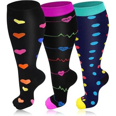 Compression Socks for Women Men 20-30 mmHg Wide Calf Extra L