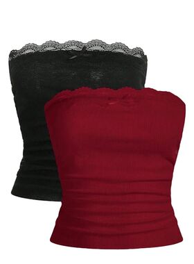 Y2K streetwear women tank top cute lace solid color casual v