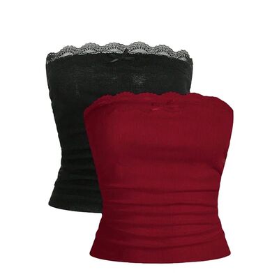 Y2K streetwear women tank top cute lace solid color casual v