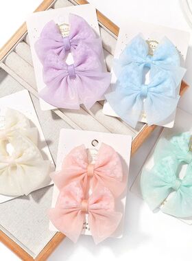 2pcs/set Lovely Lace Bows Hair Clips for Girls Sweet Solid C