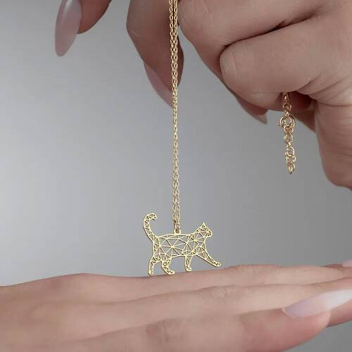 Cute Hollow Cat Necklace for Women Men Stainless Steel Silve