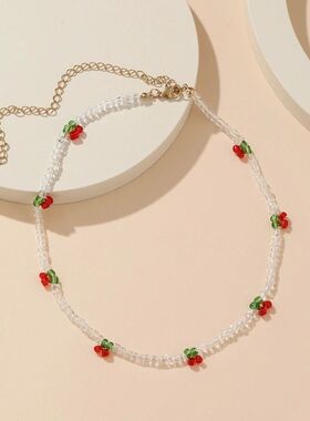 A52E KoreanKpop Cherry Choker Transparent Beads Women Neckla