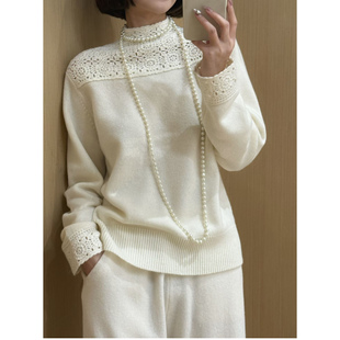 勾花镂空立领针织衫 欧货时尚 女 新款 100%山羊绒毛衣欧洲站2025冬装