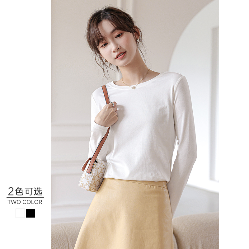 纯棉薄款打底衫长袖素岸