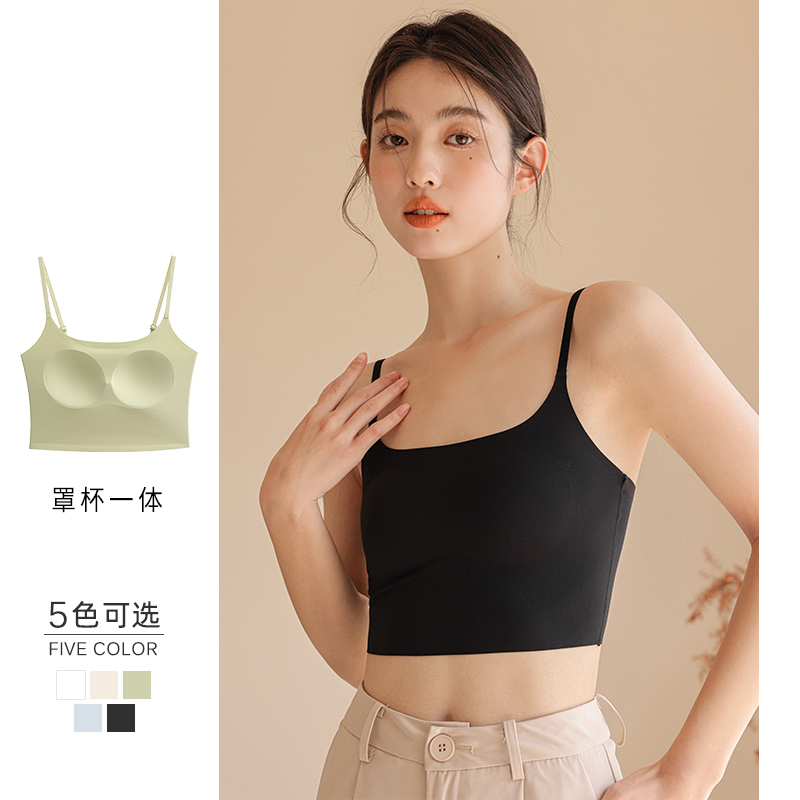 无痕美背吊带背心女夏运动内搭带胸垫文胸一体黑白色打底抹胸上衣