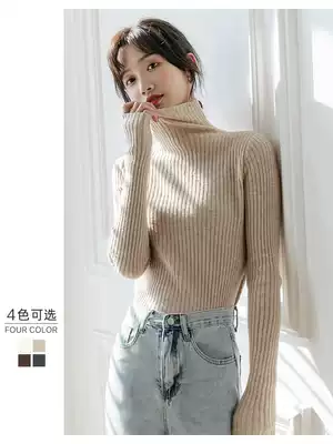 100% Pure Wool Knitted Sweater Women's Autumn and Winter Slim Thick Interior High-neck base shirt Top Turtleneck Sweater