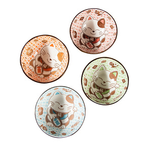 樱之歌日式招财猫米饭碗套装4只装釉下彩4.5英寸家用吃饭碗防烫