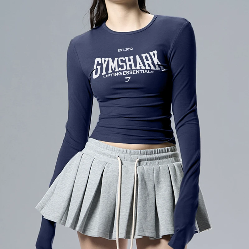 欧美圆领健身T恤修身长袖运动休闲上衣高弹力排汗紧身透气秋冬潮