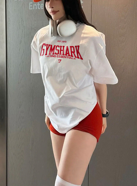 重磅纯棉宽松撸铁健身女运动上衣高颜值T恤休闲运动短袖白色半袖