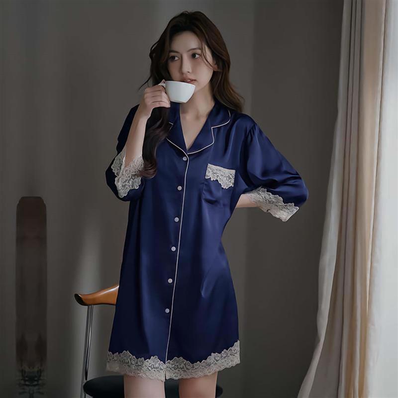 点击率网红时尚女装宽松蕾丝冰丝睡裙胖妹妹睡衣时尚百搭女居家服