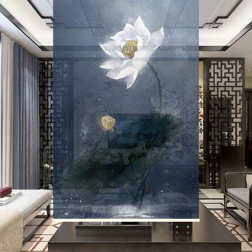 现代中式国风工笔画屏风客厅卧室