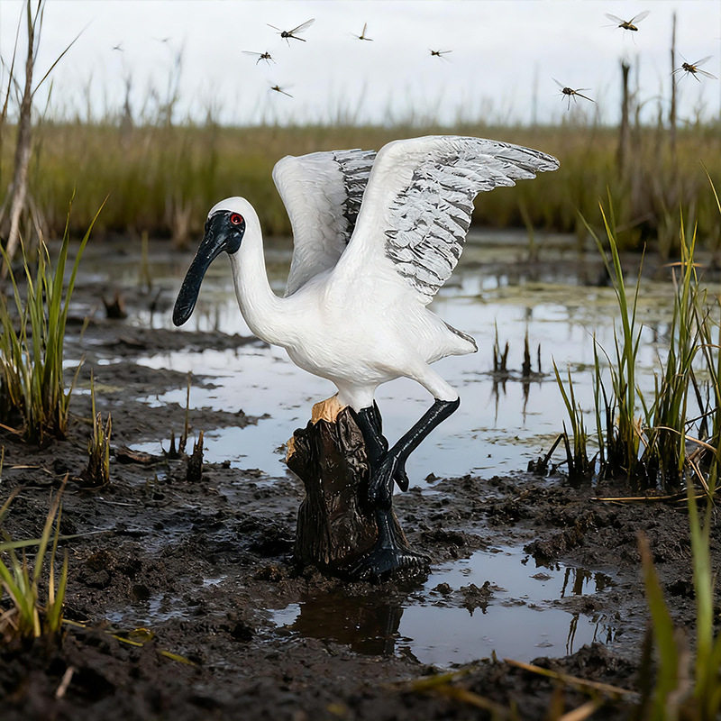 儿童仿真动物实心鸟类模型塑胶玩具黑面瑟鹭饭匙鸟琵琶嘴鹭摆件