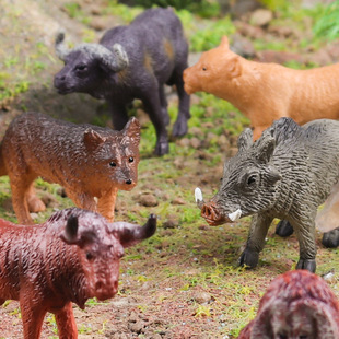 仿真迷你非洲动物模型野生狮子鸵鸟水牛角马鬣狗狒狒疣猪玩具手办