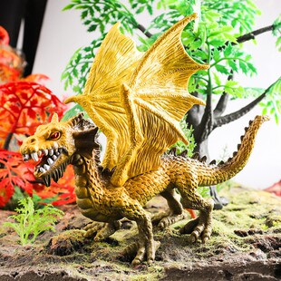 儿童仿真实心魔龙认知三头龙玩具动物模型喷火龙魔兽神话恐龙摆件
