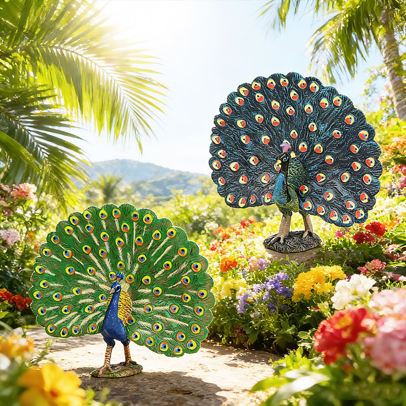 儿童玩具仿真孔雀模型实心认知野生动物鸟类鹦鹉模型塑胶装饰摆件