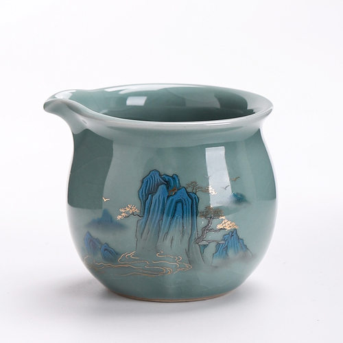 哥窑手绘千里江山公道杯经典简约建盏茶盏高档轻奢防烫茶海公平杯