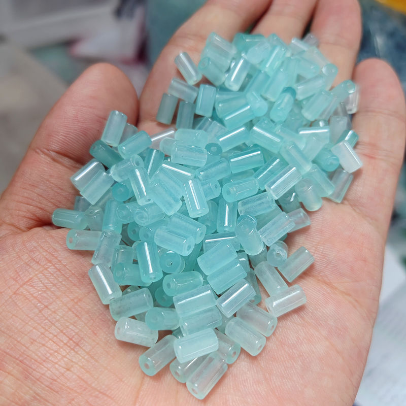 翡翠巴山5×9mm冰晴绿直桶珠天青冻直筒隔珠路路通DIY配件散珠