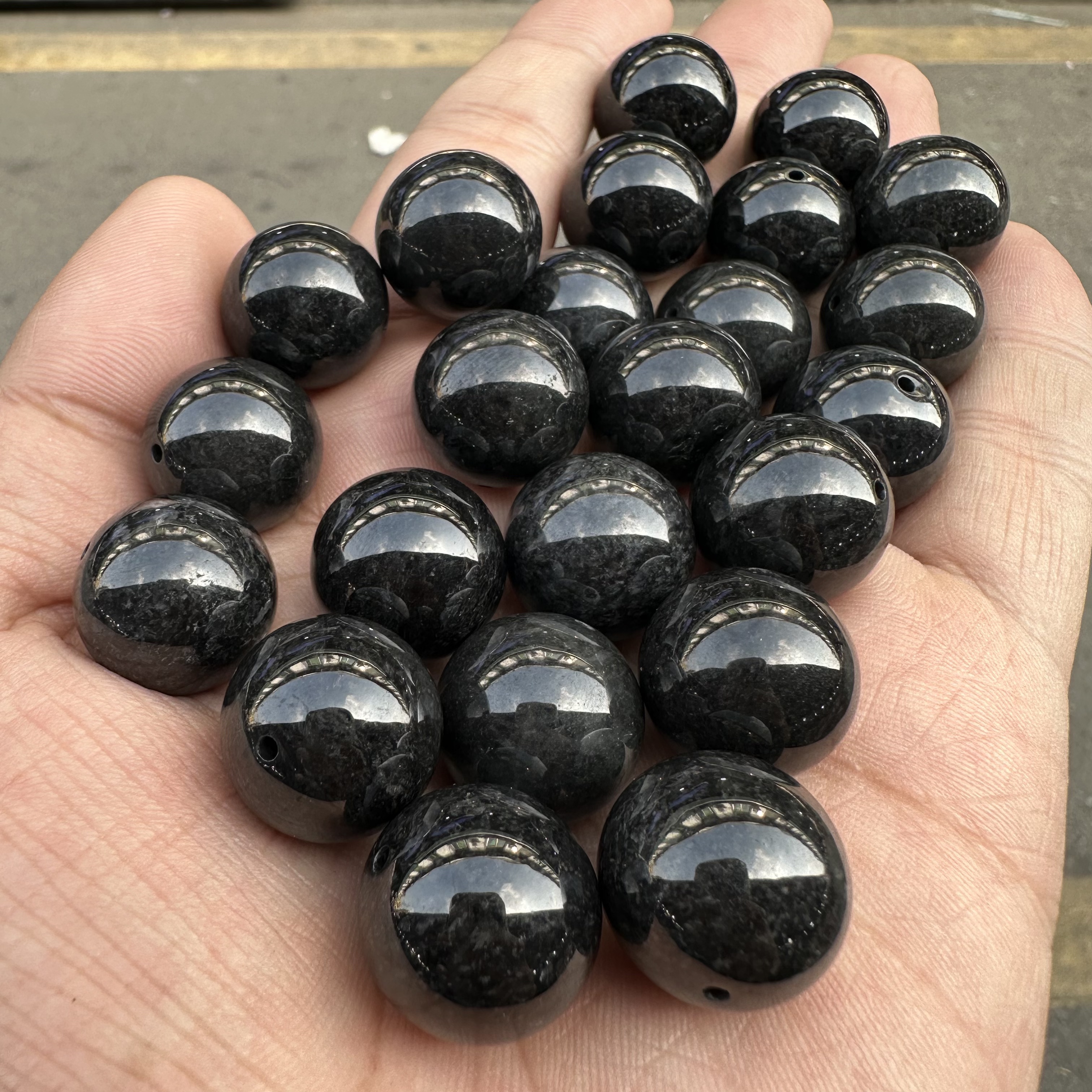 天然乌鸡种a货翡翠珠子18mm大号玉石圆珠diy编制手串项链毛衣链珠