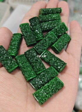 帝王绿满色干青铁龙生翡翠如意雕花云纹长型散珠diy配饰配件批发