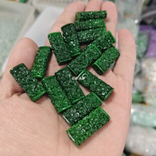 帝王绿满色干青铁龙生翡翠如意雕花云纹长型散珠diy配饰配件批发