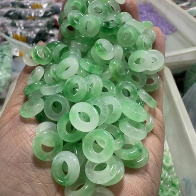 翡翠巴山白底青飘花玉环幸运跑环圆圈大孔算盘珠DIY飘花串珠线圈