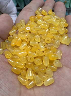 冰种通孔黄色水滴玉石散珠石英岩玉立体水滴手链项链饰品配件批发