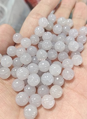 和田玉烟灰色玉髓莲花珠手工编织南瓜散珠珠diy配饰饰品手链项链