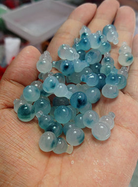 翡翠色飘蓝花立体葫芦20*13mm散珠批发diy玉石饰品配饰玉珠子配件