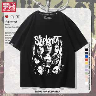 Slipknot摇滚乐队活结复古美式街头朋克短袖男女夏季百搭T恤潮流