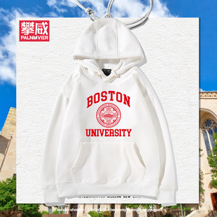 Boston University波士顿大学周边连帽卫衣男女学生秋冬加绒衣服