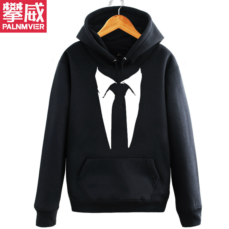 攀威2017新款夏装个性创意领带西装衬衫图案秋冬加绒套头卫衣外套