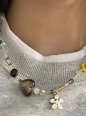Cute Sweet Acrylic Flower Necklace for Women Girls Summer Cr