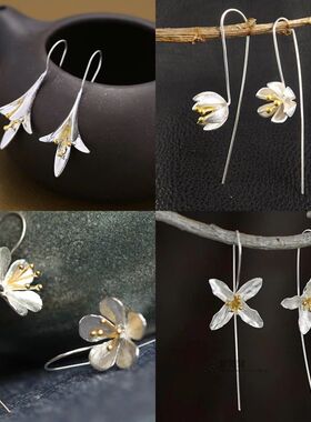 925 sterling silver Long Flower Earrings For Women Elegant L