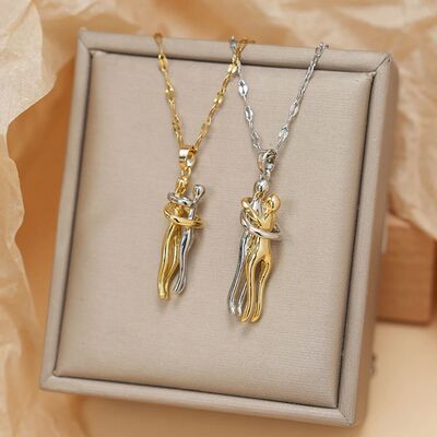 LATS Stainless Steel Couple Hugging Pendant Necklace for Wom