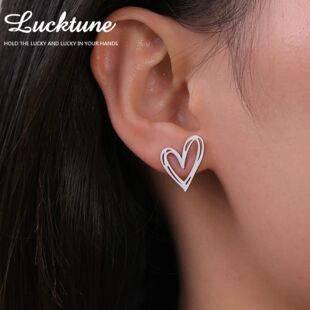 Lucktune Heart Stud Earrings Women Stainless Steel aros muje