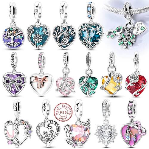 Original 925 Sterling Silver Heart Love Charms Beads Pendant