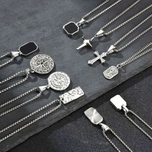 Men's Silver Color Geometric Pendant Necklace, Non Fading St