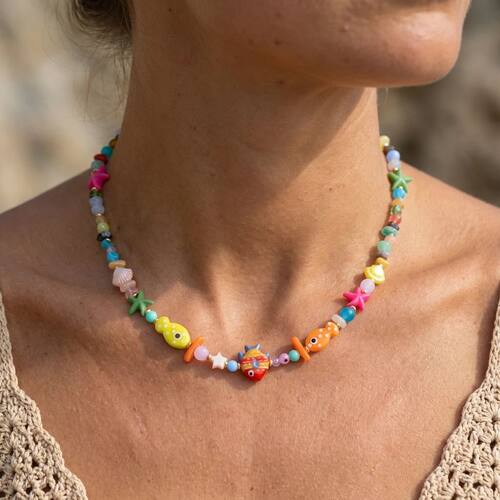 Dopamine Fish Starfish Beads Necklace for Women Bohemian She
