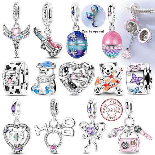 New 925 Sterling Silver Charms Beads Star and Moon Paw Print