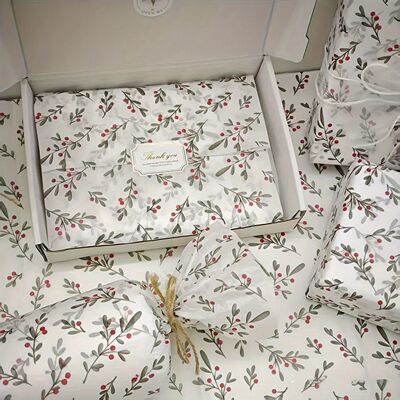 30pcs/10pcs Holly, Berry Thin Paper, Wax-Coated Gift Wrappin