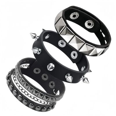3PCS/Set Black Goth Boho Bracelets For Men Women Punk Gothic