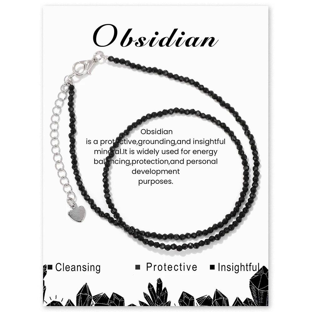 Simple Black Obsidian Beads Choker Necklaces For Women Men N - 实物图