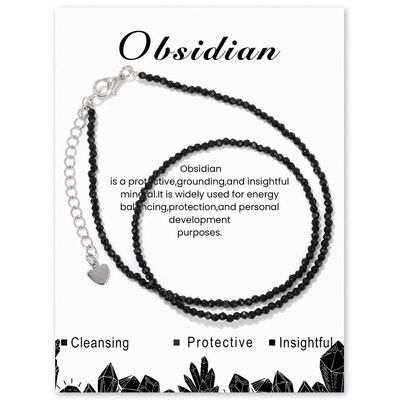 Simple Black Obsidian Beads Choker Necklaces For Women Men N