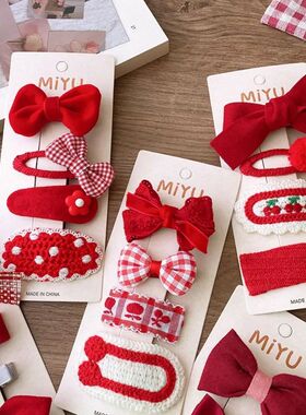 4PCS Cute Christmas Red Hair Pins  Years Barrettes Bows Hair