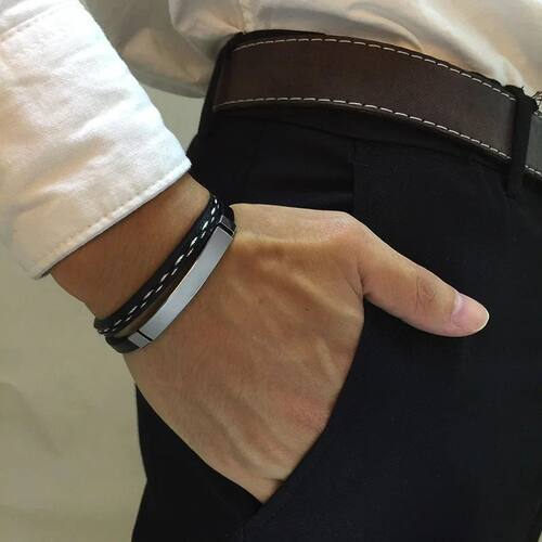 Unique Sew Lines Genuine Leather Bracelets for Men Women Sta