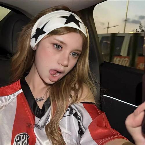 1PCWhite Star Print Headband For Women Y2K Setwear Style Bla