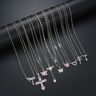 9 Pcs Women's Elegant Zircon Pendants Necklace SetPink Color