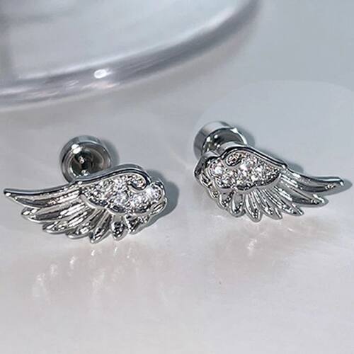 Zircon Angel Wing Cross Stud Earrings for Women Shiny Crysta